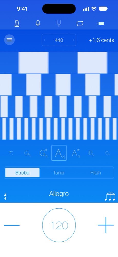 Strobe tuner reading A4